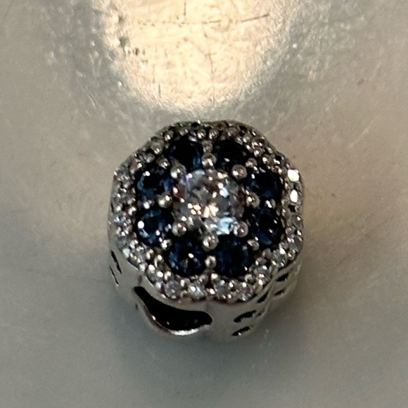 Authentic Retired Pandora Sterling Silver Blue Sparkling Flower Charm - Picture 2 of 5